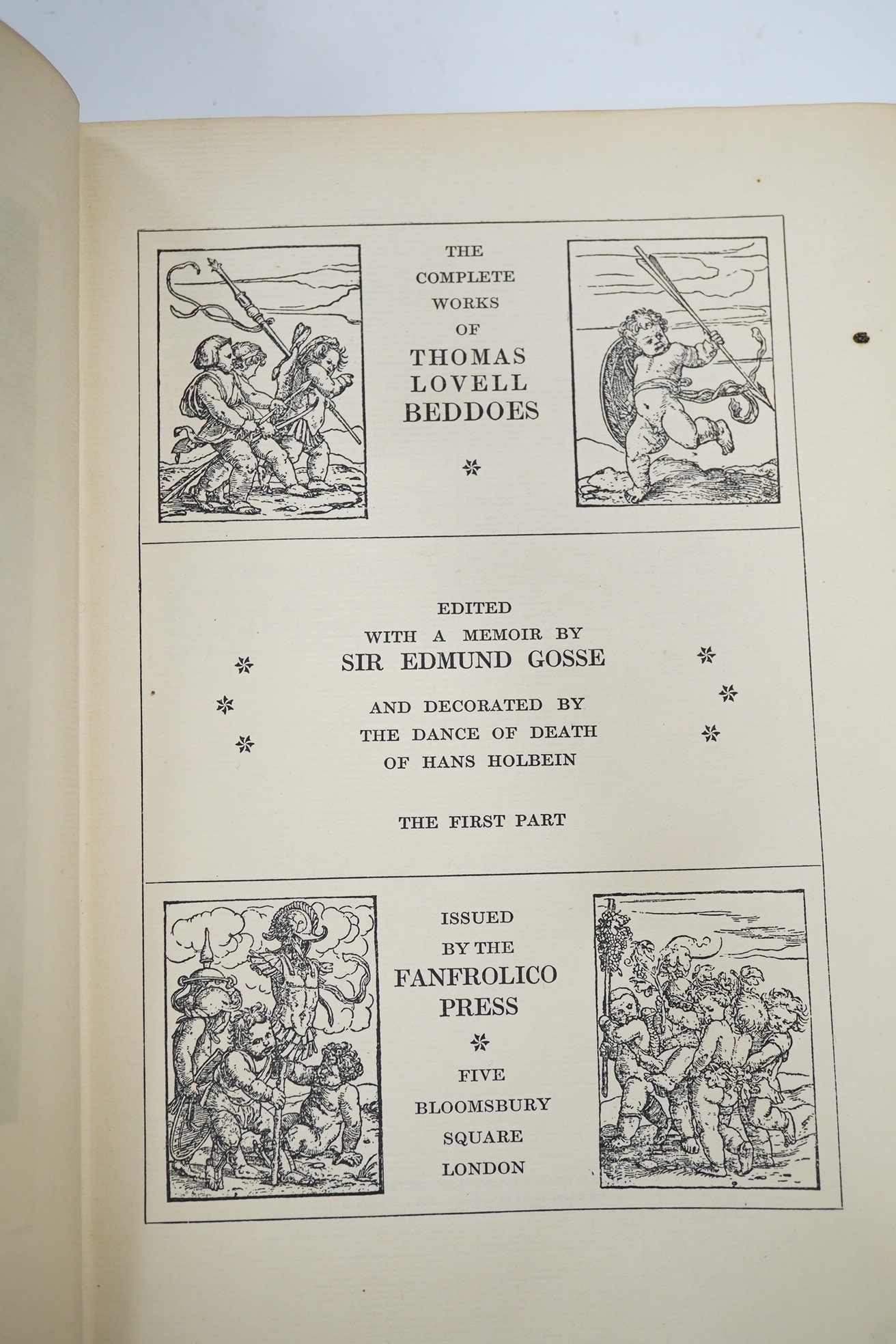 Beddoes, Thomas - The Complete Works of ... Edited with a memoir by Sir Edmund Gosse. And decorated by The Dance of the Death of Hans Holbein. 2vols. (Limited Edition of 750 numbered sets). pictorial titles, portrait and